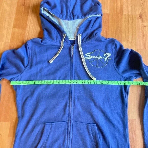 SEVEN7 Love‎ And Peace Periwinkle Blue Zip-up Hoodie, Size Large - Picture 5 of 10